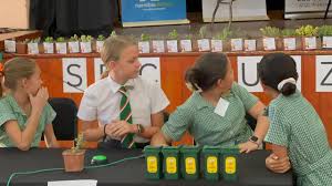 Learners working on a planting activity at a club table